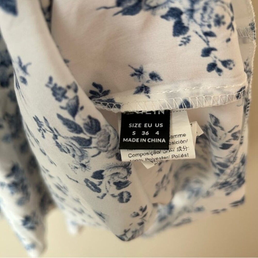 NWOT SHEIN Holidaya Floral Print Ruffle Hem Blue White Skirt Women’s Size Small - Picture 7 of 9
